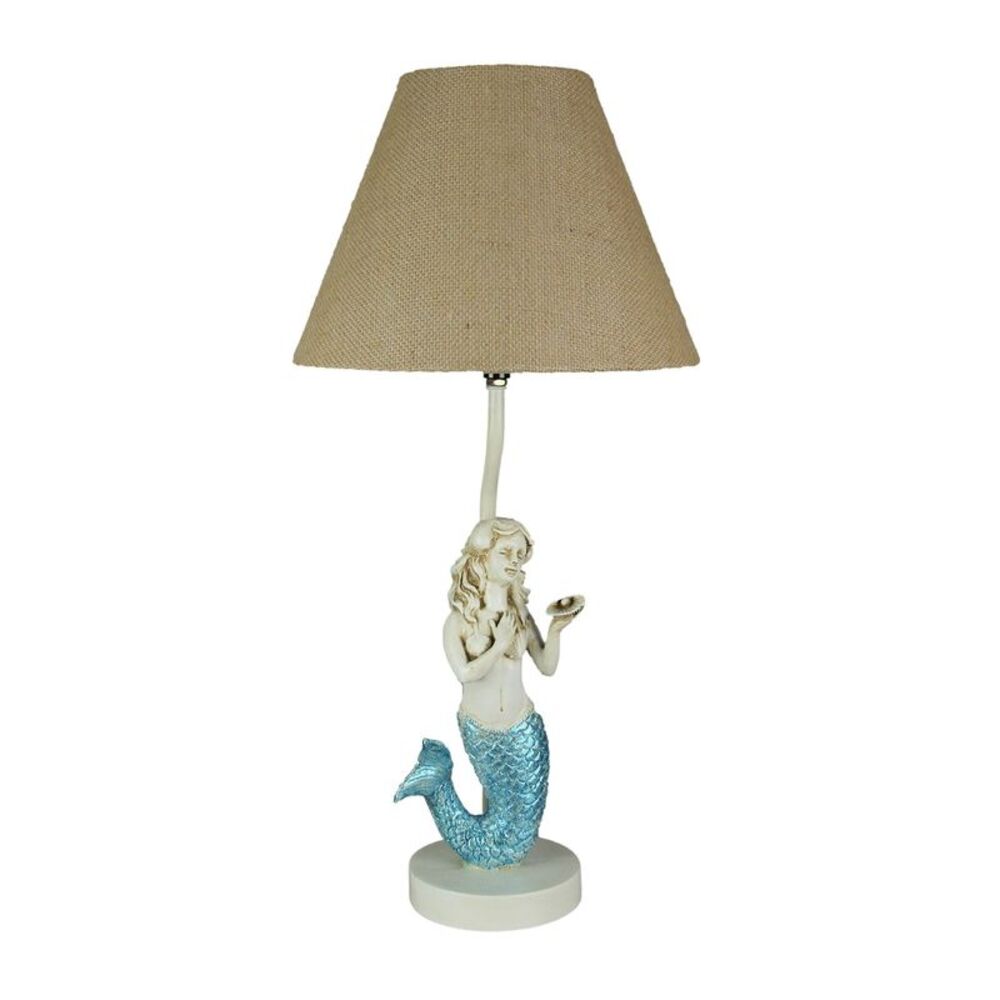 Blue Glitter Tail Mermaid Nautical Table Lamp Burlap Coastal Decor accent light